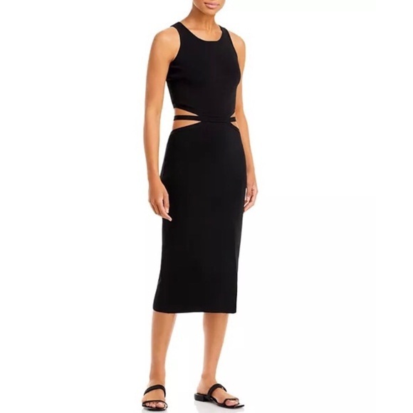 NWT Lucy Paris Cutout Women’s Midi BLACK Knit Dress Size US Small Bloomingdale's - Picture 1 of 4